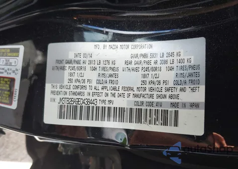2014 Mazda Cx-9 Sport from USA, damaged, VIN JM3TB2BA9E0438443